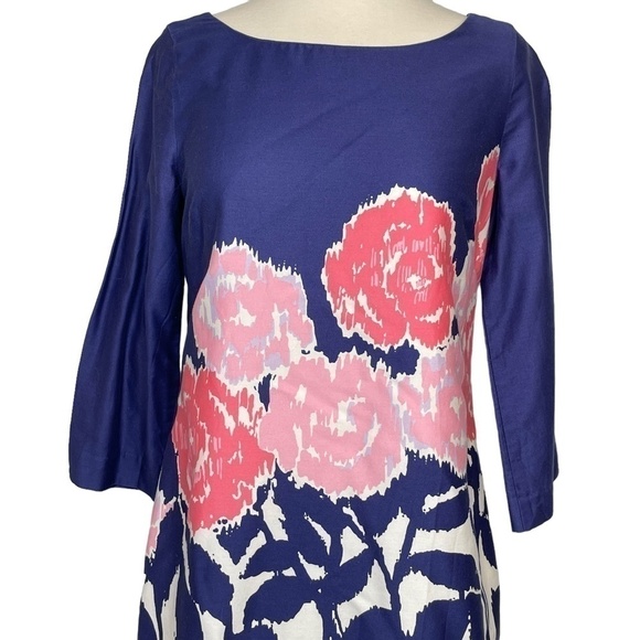 Lilly Pulitzer Cotton Blue/Pink/White Classic Floral Shift Dress Size 2 - Picture 4 of 14